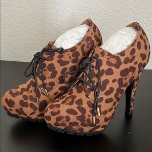 Dollhouse Brown Leopard Lace-Up Heels